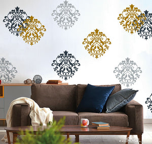 Stencil, Plantilla decorativa para pintar efecto papel tapiz damasco