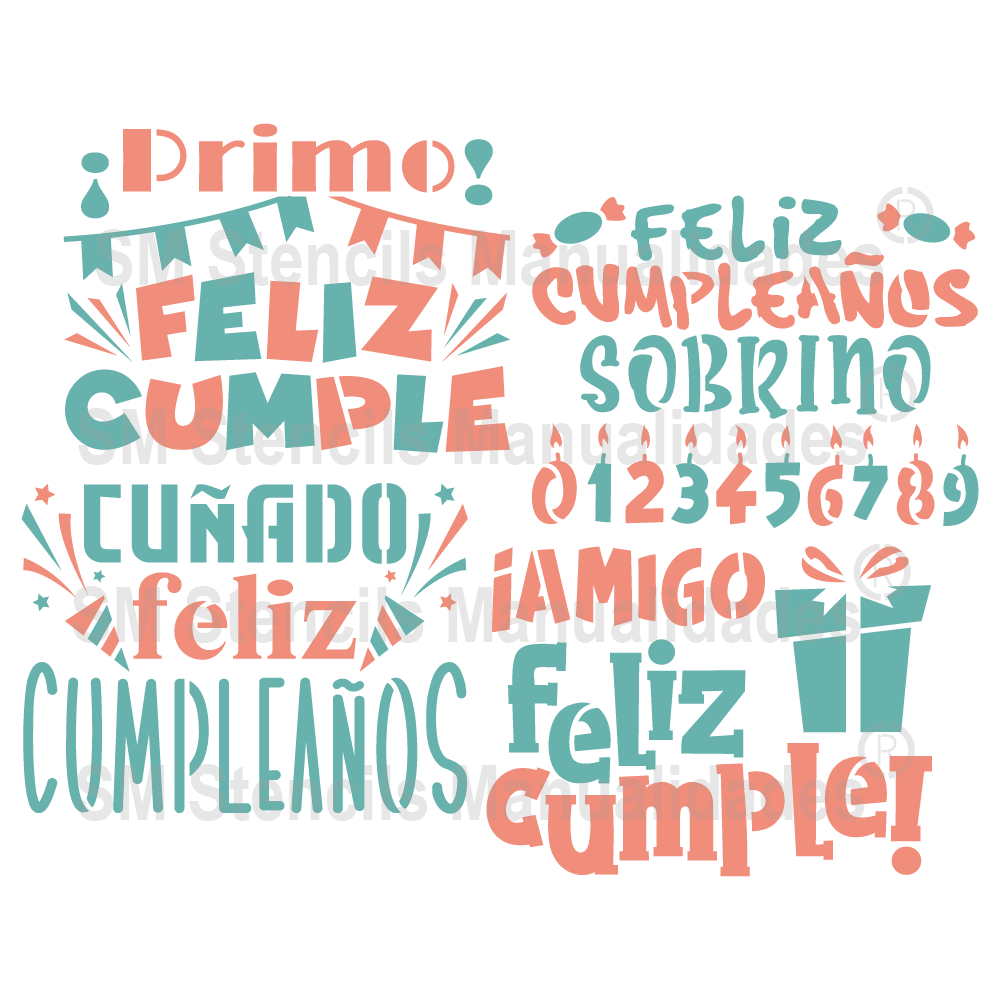 PLANTILLA PARA MANUALIDADES FRASES CUMPLEAÑOS 06 -Stencil, plantilla  decorativa – SD Stencils Decorativos