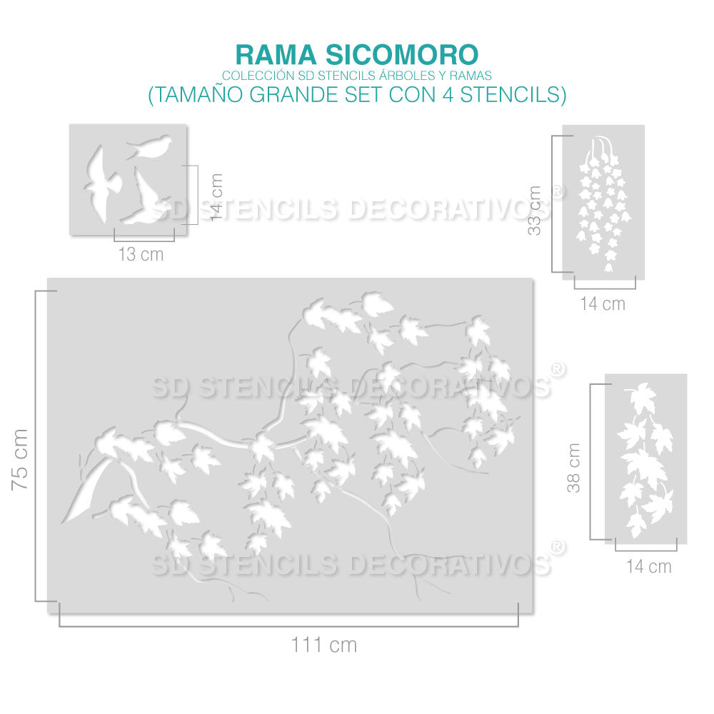 RAMA SICOMORO -Stencil, plantilla decorativa – SD Stencils Decorativos