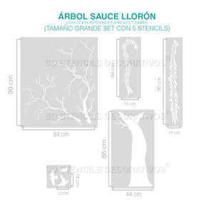 Stencil, Plantilla decorativa para pintar árbol Sauce Llorón