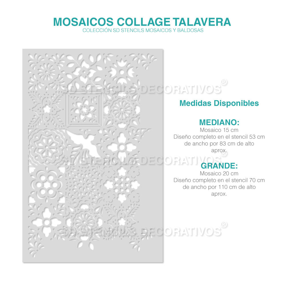 MOSAICOS COLLAGE TALAVERA -Stencil, Plantilla Decorativa para pintar pisos  – SD Stencils Decorativos